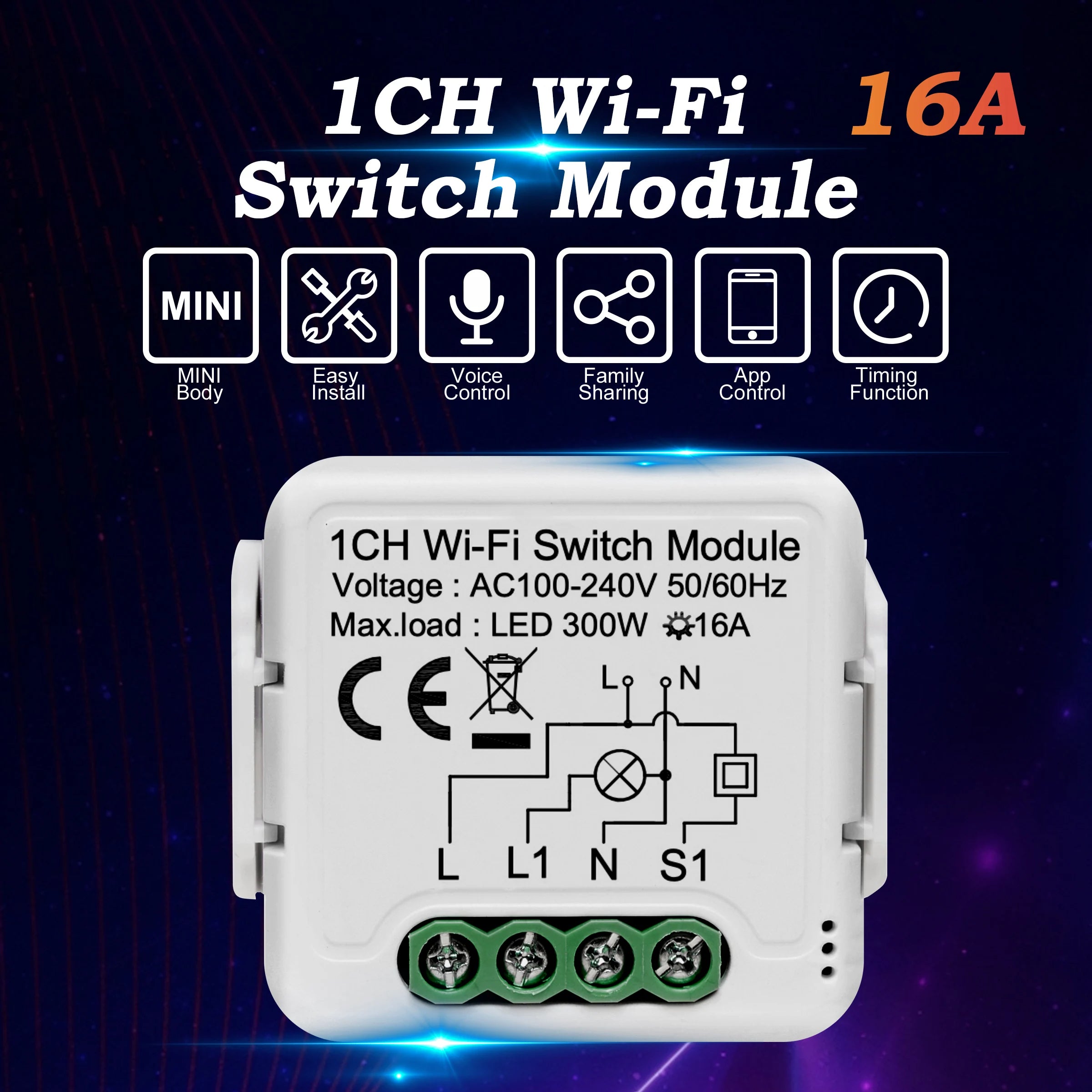 Smart Wi-Fi 1 Channel Mini Switch Module